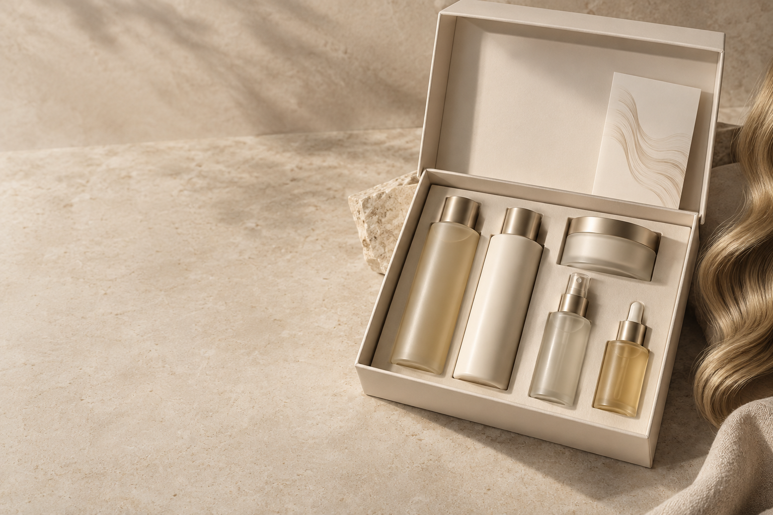 A luxury RESTKD haircare box with salon-grade products